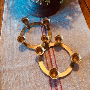 2 vintage brass advent candle holder wreaths